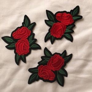 Set of 3 Rose Embroidery Iron On Patches